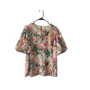 Love Wednesday boutique brand Floral Blouse Puff Sleeve Pink Yellow Green‎ XL